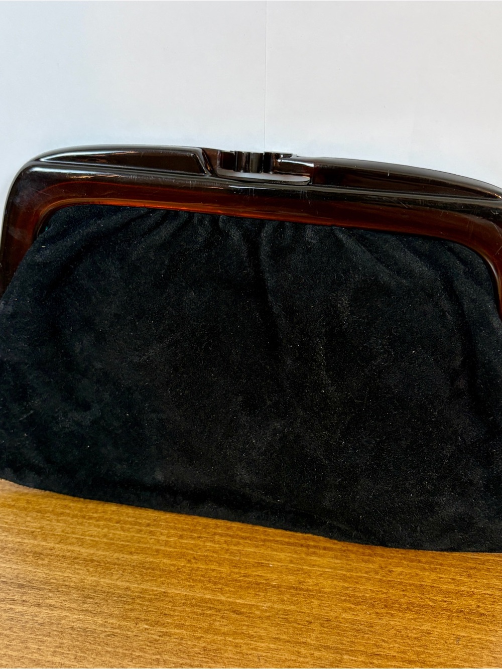 Made in Italy Black Suede with Lucite Handle clutch
